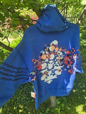 Sold out Free people at my best embroidered hoodie in stellar blueXS
